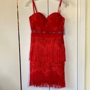 Guess New red fringe and lace bodycon dress
